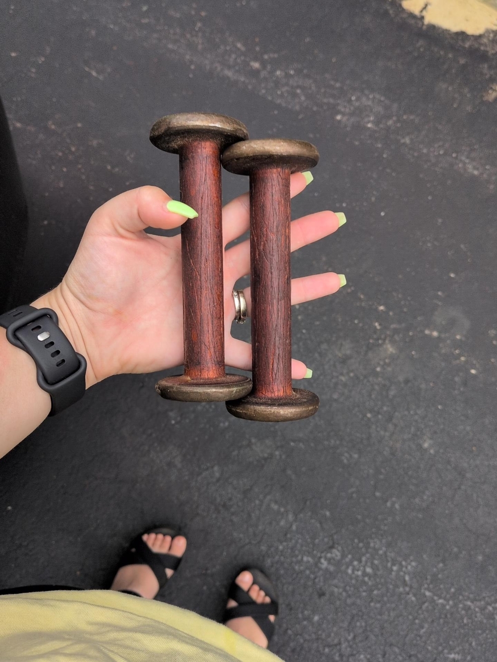 Vintage Wooden Textile Mill Bobbins / Spools – Set of 2